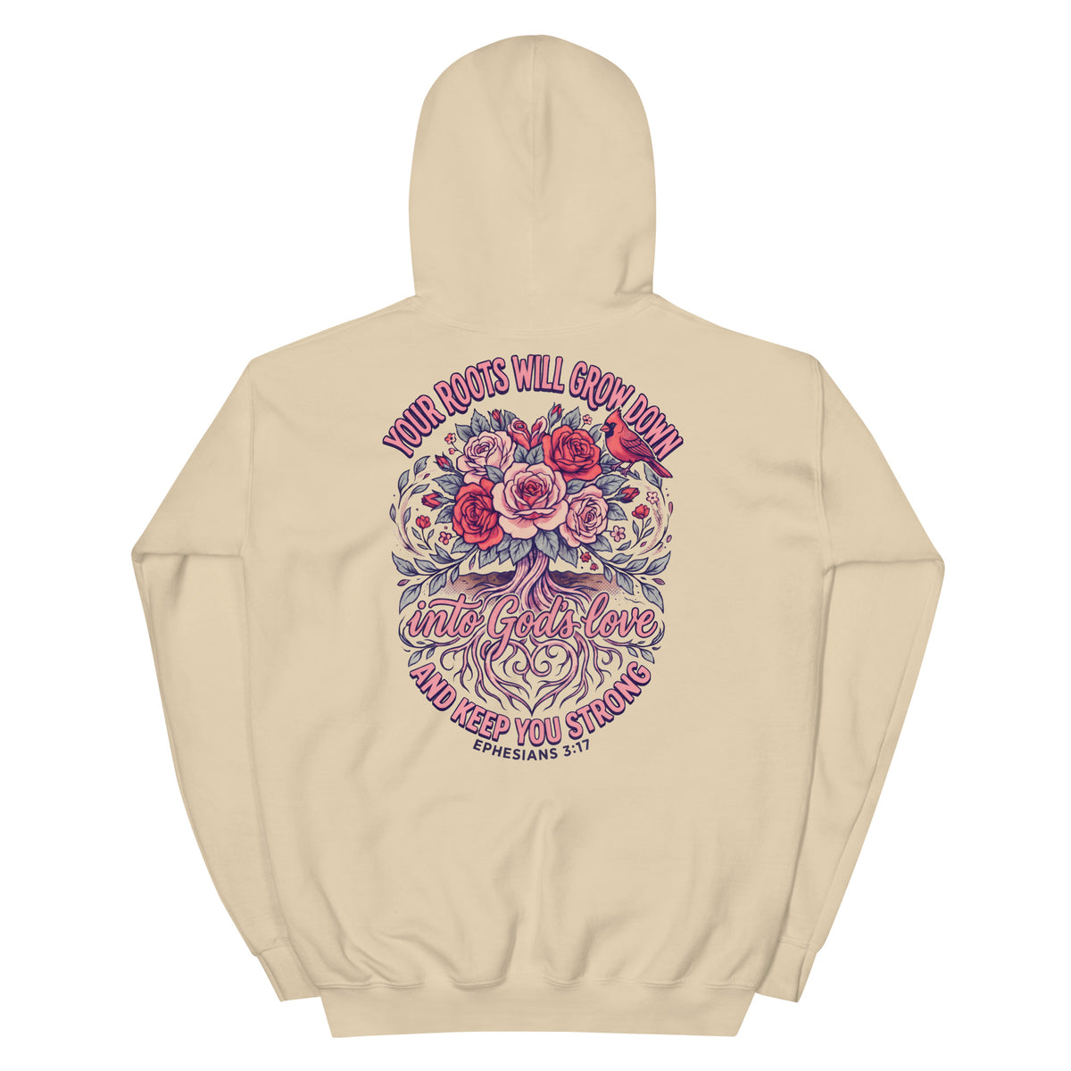 Your Roots garment, back view with the full print
