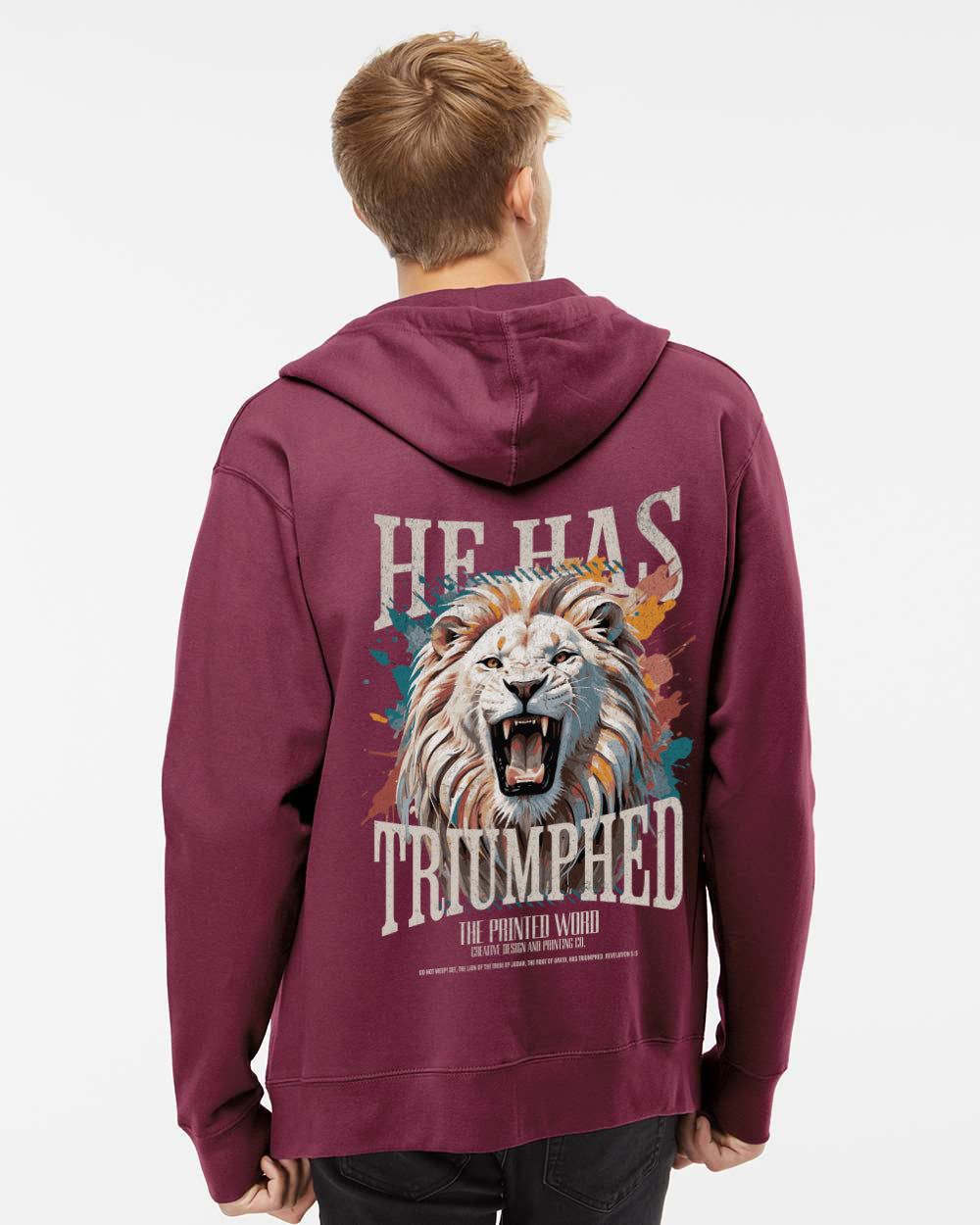 He Has Triumphed - Midweight Full Zip Hooded Sweatshirt - Maroon