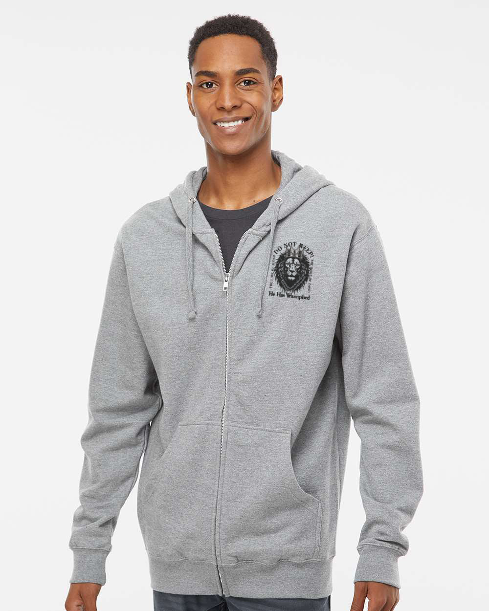 Don't Weep- Midweight Full Zip Hooded Sweatshirt - Heather Grey