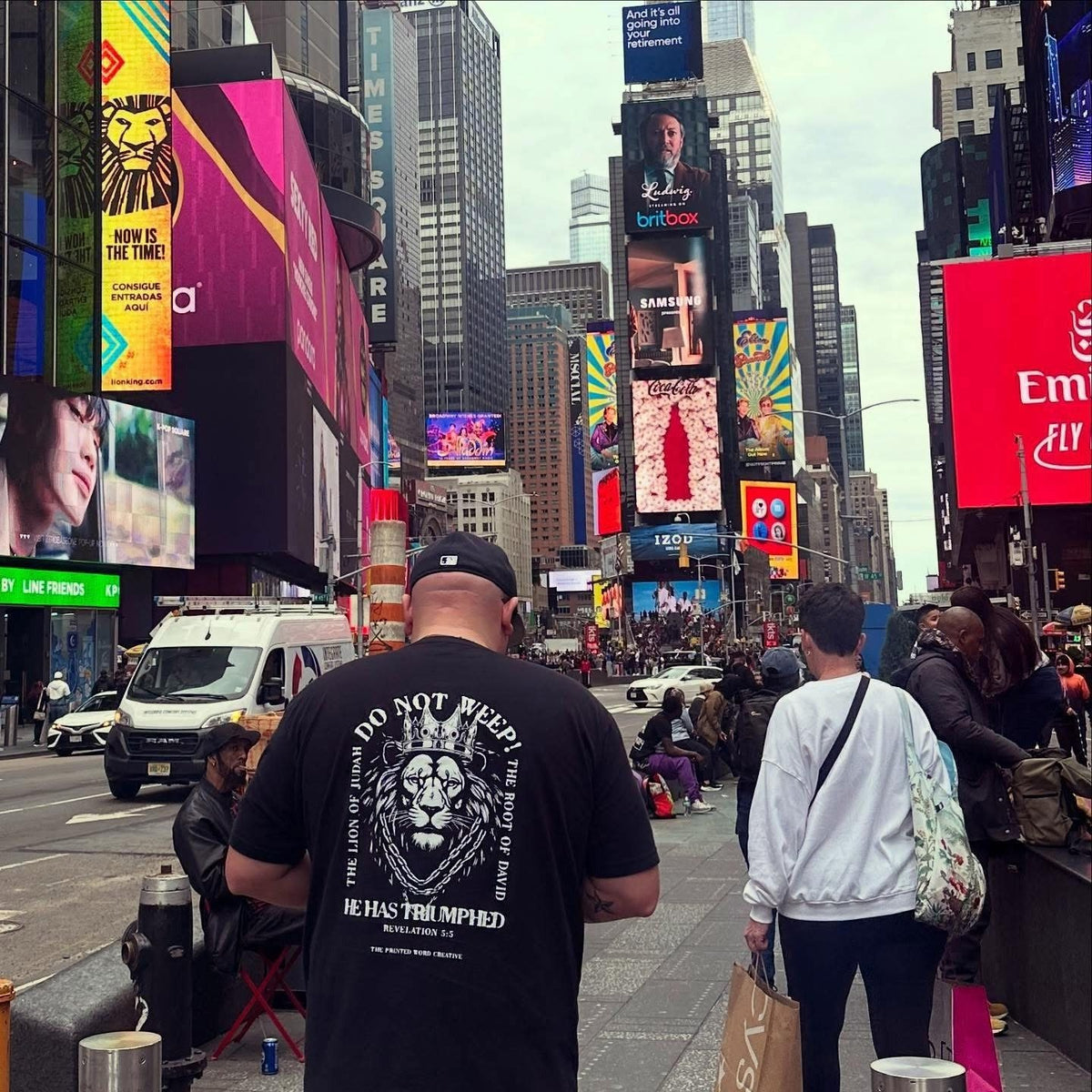 Do Not Weep tee in Times Square, back print