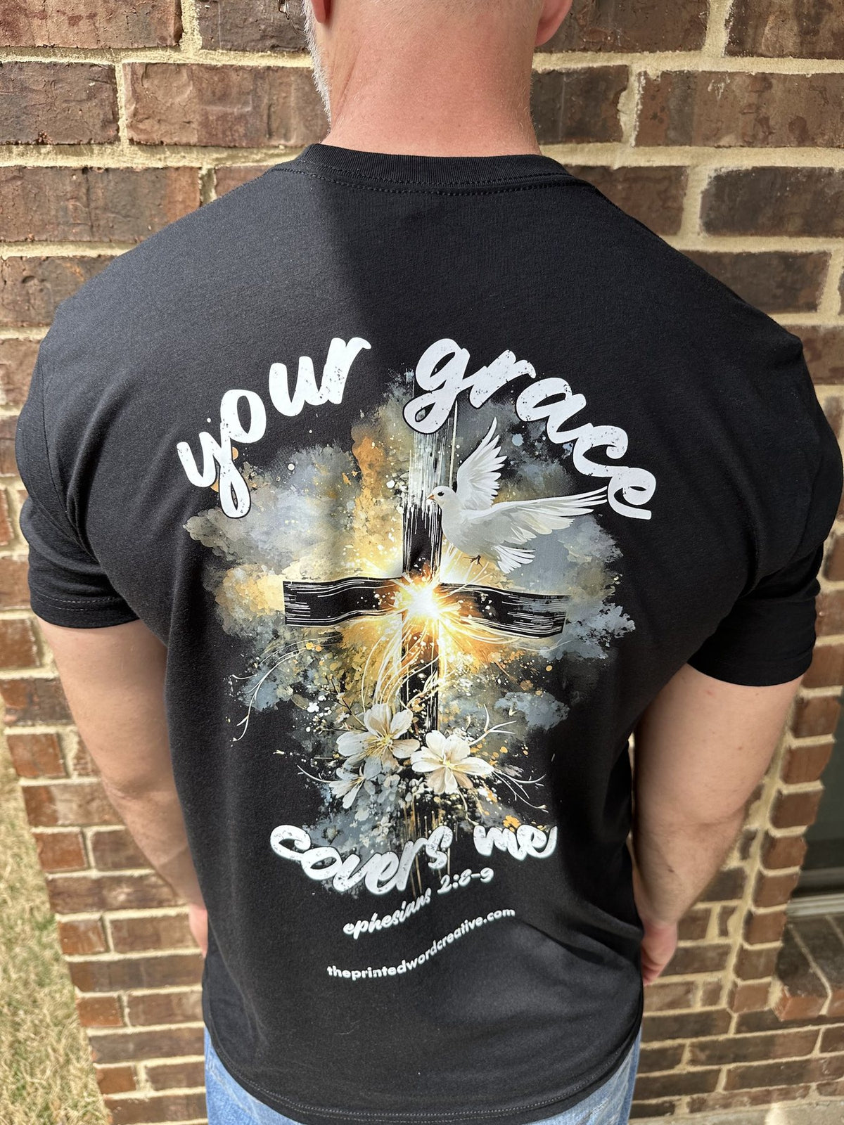 Your Grace tee, back print, worn