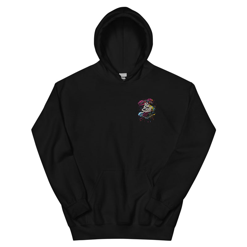 Be Still garment, front view with the pocket print